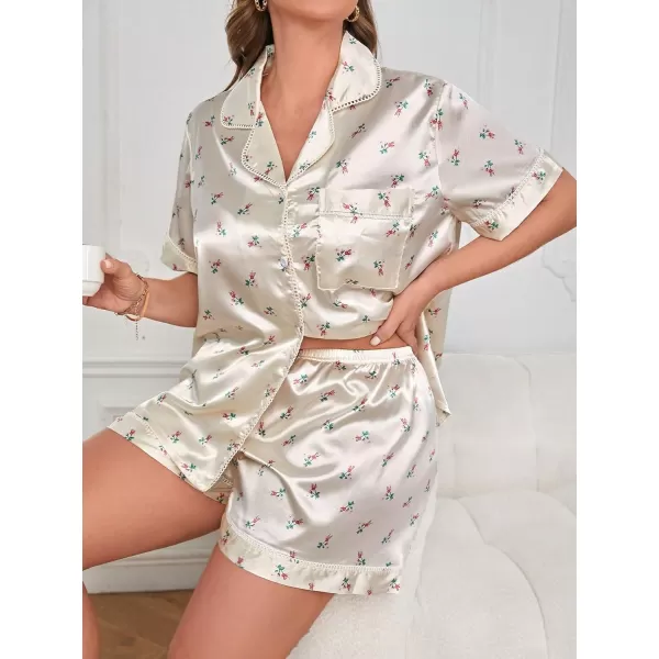 WDIRARA Women's Plus Size Satin Pj Set Short Sleeve Button Down Pajamas with Shorts Sleepwear