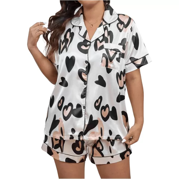 WDIRARA Women's Plus Size Satin Pj Set Short Sleeve Button Down Pajamas with Shorts Sleepwear
