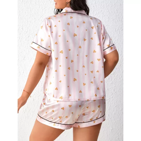 WDIRARA Women's Plus Size Satin Pj Set Short Sleeve Button Down Pajamas with Shorts Sleepwear