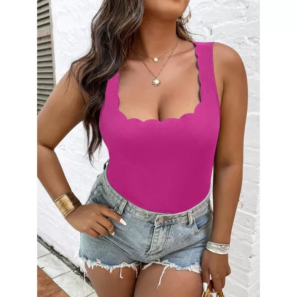 WDIRARA Women's Plus Size Scallop Trim Scoop Neck Sleeveless Tank Bodysuit