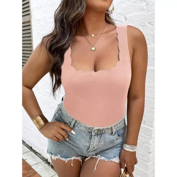 WDIRARA Women's Plus Size Scallop Trim Scoop Neck Sleeveless Tank Bodysuit