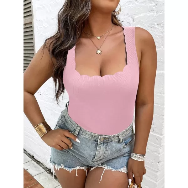 WDIRARA Women's Plus Size Scallop Trim Scoop Neck Sleeveless Tank Bodysuit