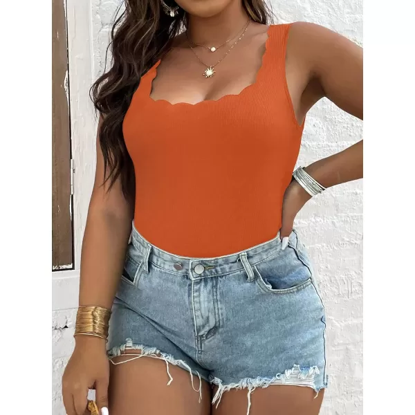 WDIRARA Women's Plus Size Scallop Trim Scoop Neck Sleeveless Tank Bodysuit