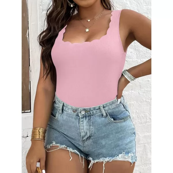 WDIRARA Women's Plus Size Scallop Trim Scoop Neck Sleeveless Tank Bodysuit
