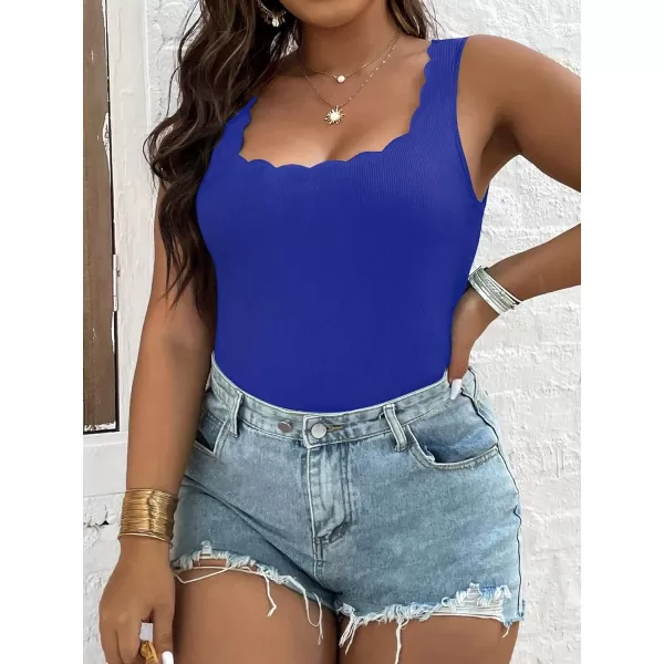WDIRARA Women's Plus Size Scallop Trim Scoop Neck Sleeveless Tank Bodysuit