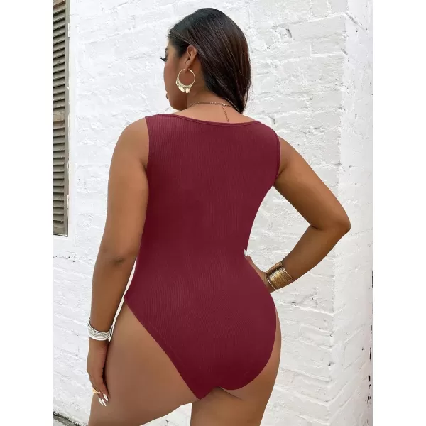 WDIRARA Women's Plus Size Scallop Trim Scoop Neck Sleeveless Tank Bodysuit