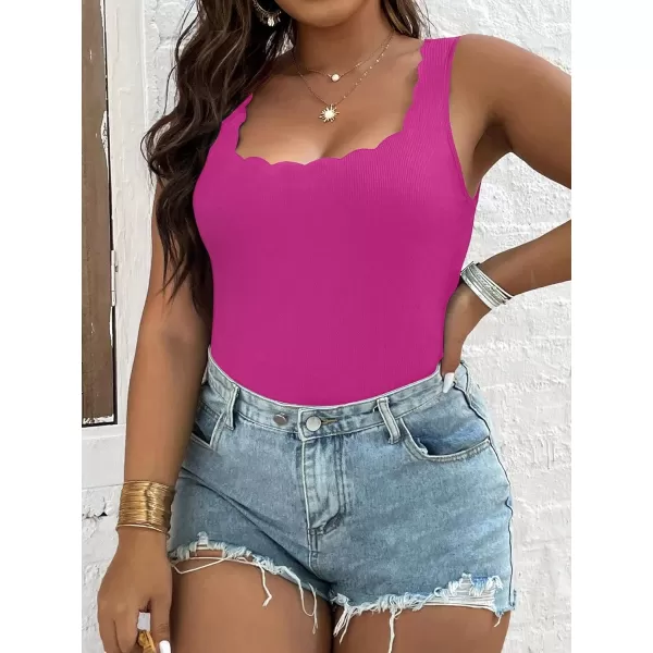 WDIRARA Women's Plus Size Scallop Trim Scoop Neck Sleeveless Tank Bodysuit