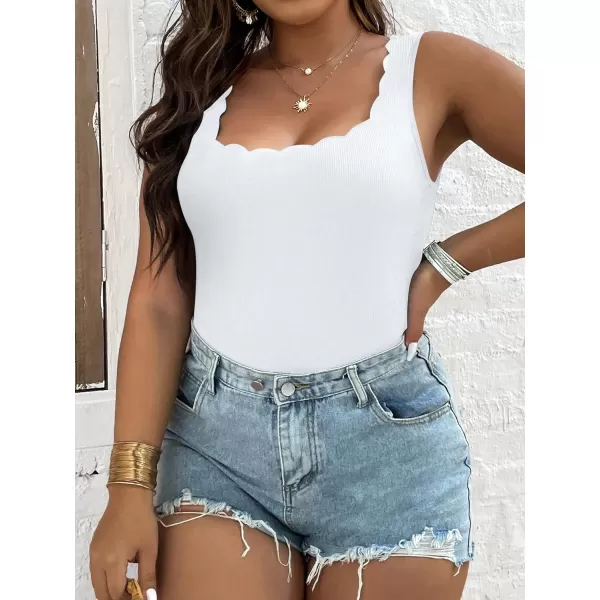 WDIRARA Women's Plus Size Scallop Trim Scoop Neck Sleeveless Tank Bodysuit
