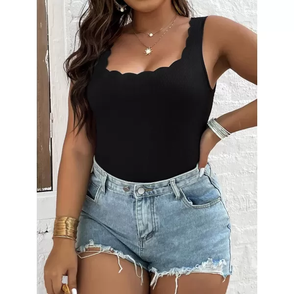 WDIRARA Women's Plus Size Scallop Trim Scoop Neck Sleeveless Tank Bodysuit