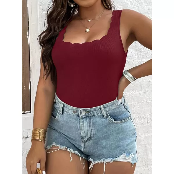 WDIRARA Women's Plus Size Scallop Trim Scoop Neck Sleeveless Tank Bodysuit