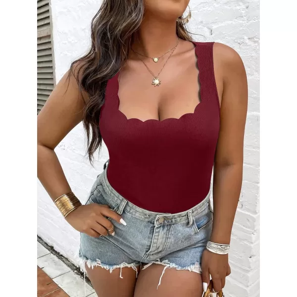 WDIRARA Women's Plus Size Scallop Trim Scoop Neck Sleeveless Tank Bodysuit