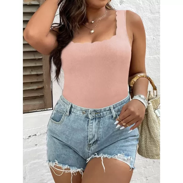 WDIRARA Women's Plus Size Scallop Trim Scoop Neck Sleeveless Tank Bodysuit