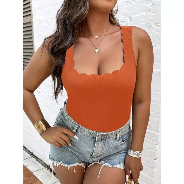 WDIRARA Women's Plus Size Scallop Trim Scoop Neck Sleeveless Tank Bodysuit