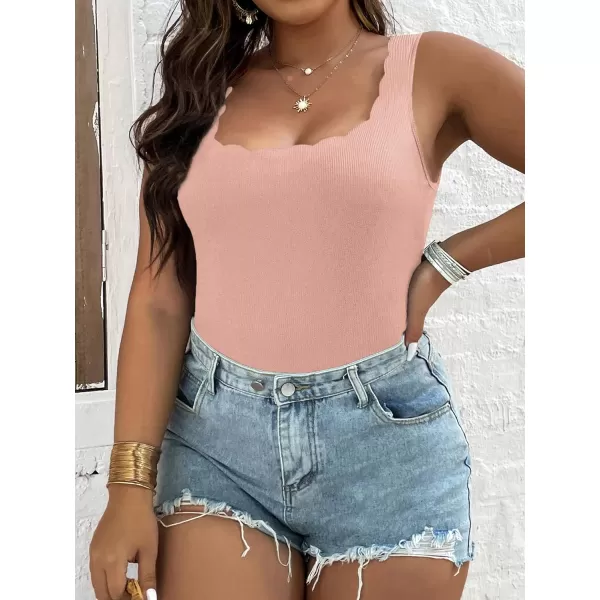 WDIRARA Women's Plus Size Scallop Trim Scoop Neck Sleeveless Tank Bodysuit