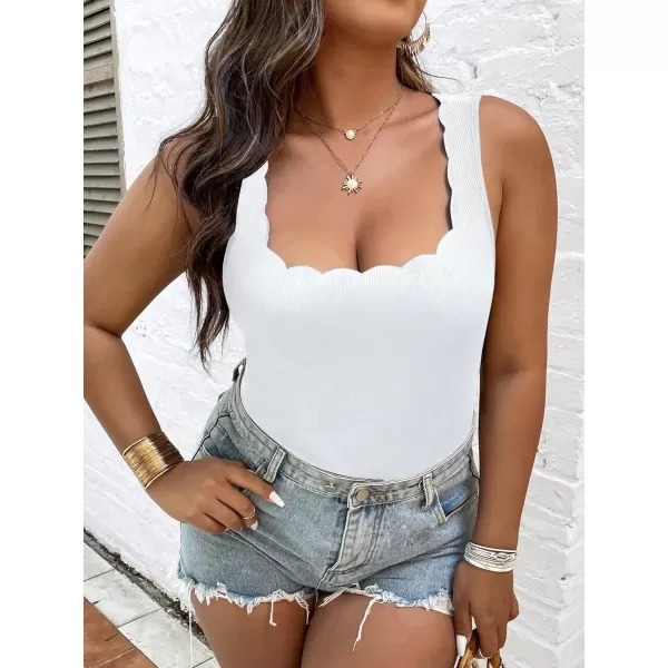 WDIRARA Women's Plus Size Scallop Trim Scoop Neck Sleeveless Tank Bodysuit