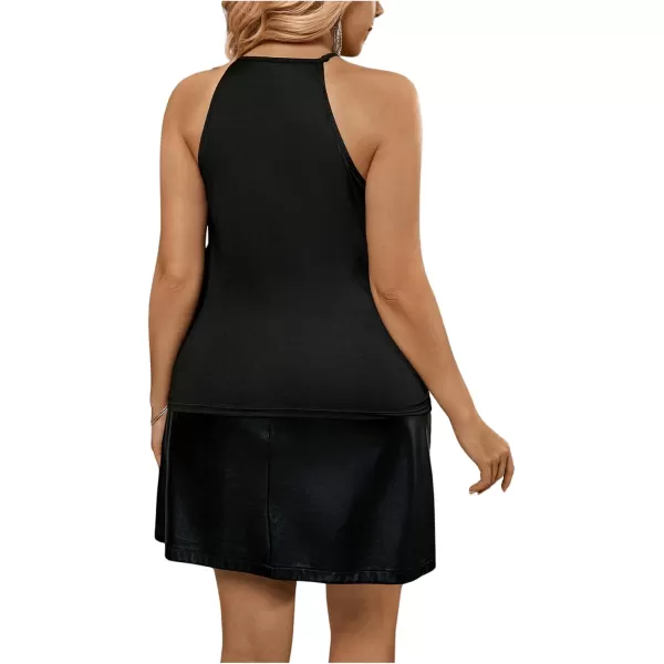 WDIRARA Women's Plus Size Sequin Halter Sleeveless Contrast Mesh Party Night Rave Top