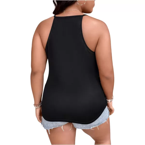 WDIRARA Women's Plus Size Sequin Halter Sleeveless Contrast Mesh Party Night Rave Top