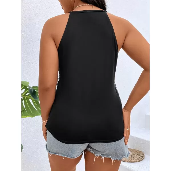 WDIRARA Women's Plus Size Sequin Halter Sleeveless Contrast Mesh Party Night Rave Top