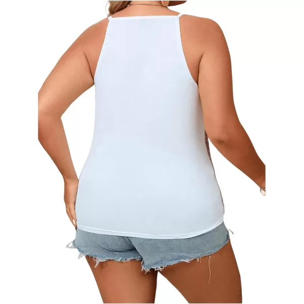 WDIRARA Women's Plus Size Sequin Halter Sleeveless Contrast Mesh Party Night Rave Top