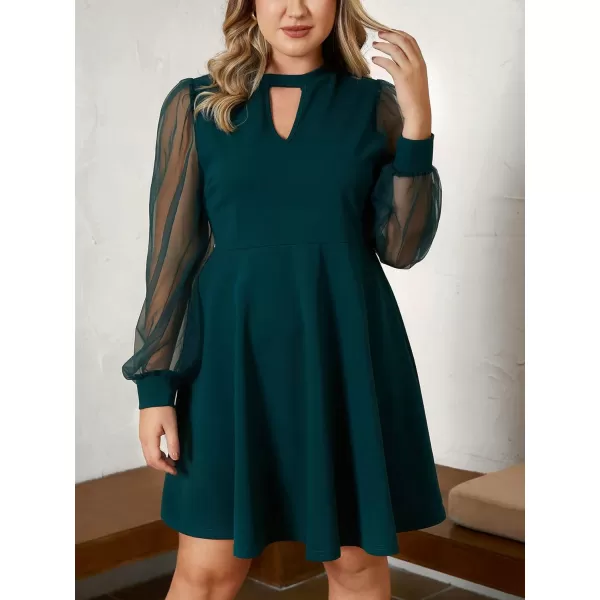 WDIRARA Women's Plus Size Sheer Mesh Long Sleeve A Line Flared Elegant Mini Dress