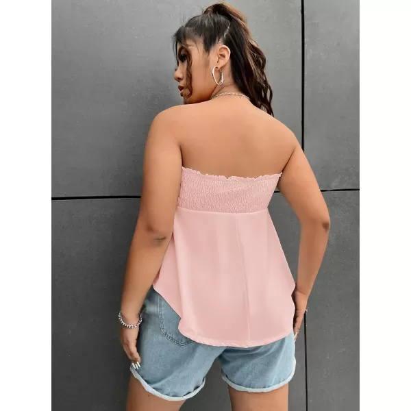 WDIRARA Women's Plus Size Shirred Tie Front Strapless Sleeveless Flare Hem Tube Peplum Top