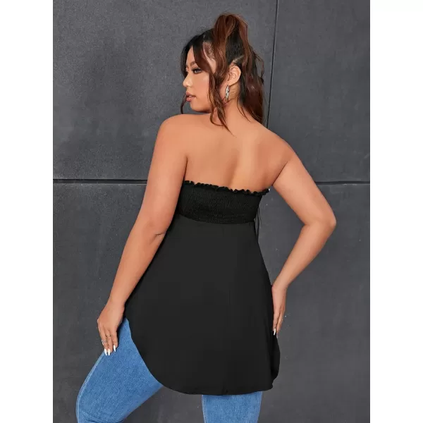 WDIRARA Women's Plus Size Shirred Tie Front Strapless Sleeveless Flare Hem Tube Peplum Top