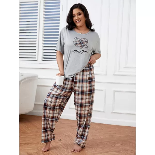 WDIRARA Women's Plus Size Short Sleeve Top And Pants Cute Pajama Lounge Set With Eyemask