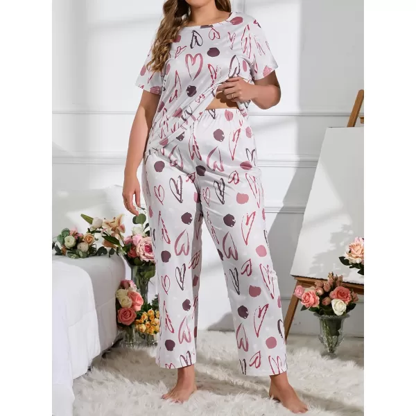 WDIRARA Women's Plus Size Short Sleeve Top And Pants Cute Pajama Lounge Set With Eyemask