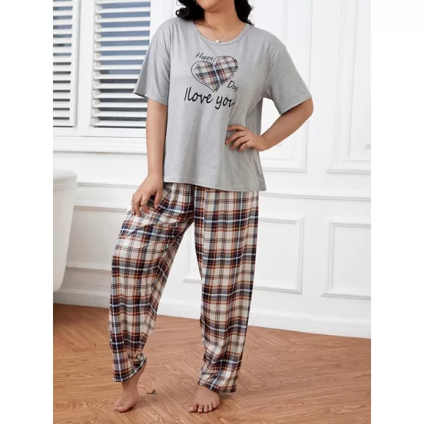 WDIRARA Women's Plus Size Short Sleeve Top And Pants Cute Pajama Lounge Set With Eyemask