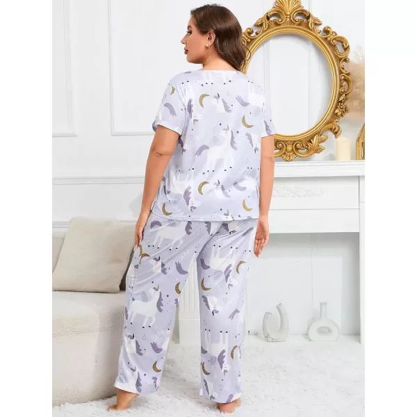 WDIRARA Women's Plus Size Short Sleeve Top And Pants Cute Pajama Lounge Set With Eyemask