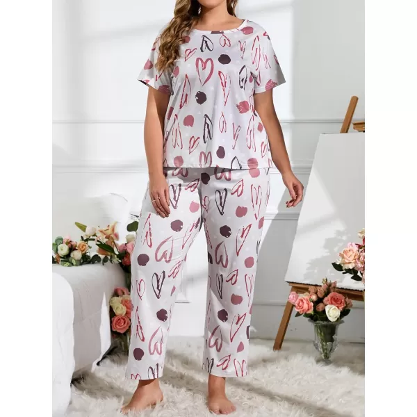 WDIRARA Women's Plus Size Short Sleeve Top And Pants Cute Pajama Lounge Set With Eyemask