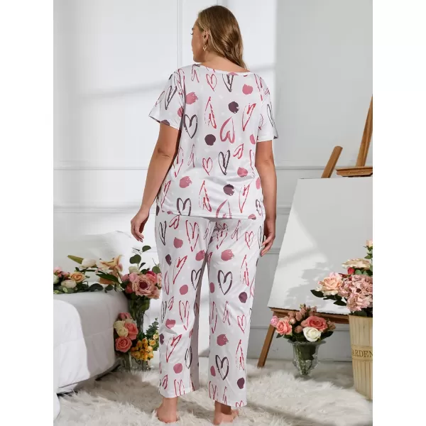 WDIRARA Women's Plus Size Short Sleeve Top And Pants Cute Pajama Lounge Set With Eyemask