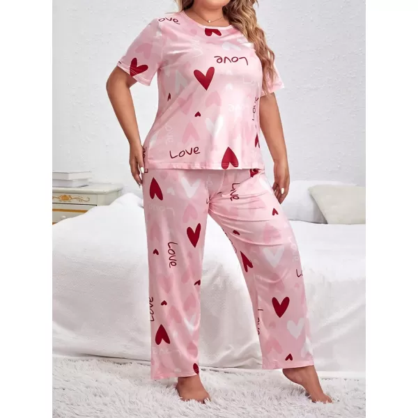 WDIRARA Women's Plus Size Short Sleeve Top And Pants Cute Pajama Lounge Set With Eyemask