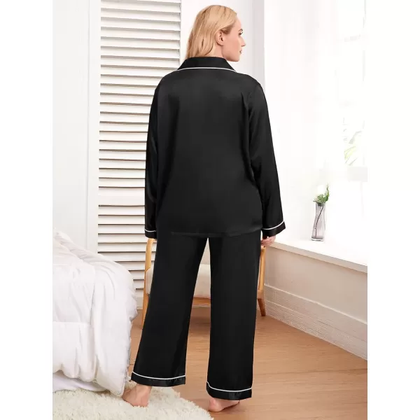 WDIRARA Women's Plus Size Sleepwear Contrast Binding 2 Piece Satin Pajama Set Loungewear