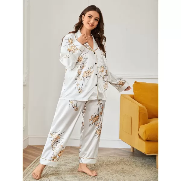 WDIRARA Women's Plus Size Sleepwear Contrast Binding 2 Piece Satin Pajama Set Loungewear