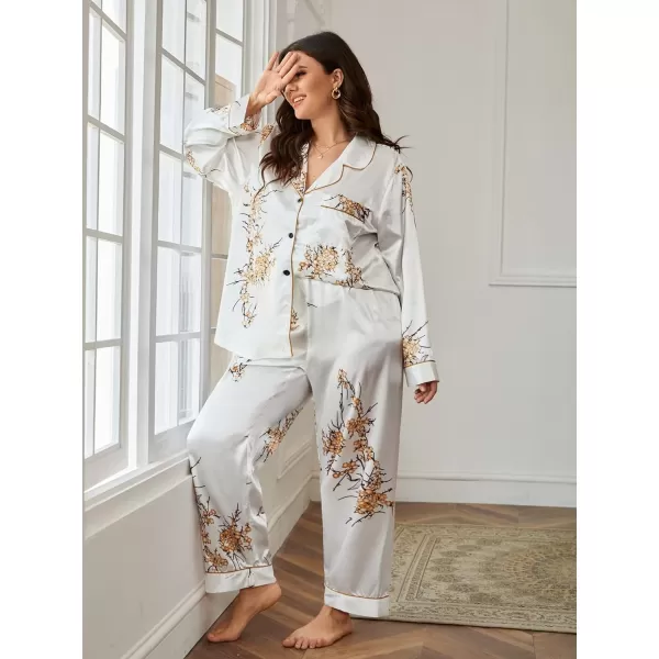 WDIRARA Women's Plus Size Sleepwear Contrast Binding 2 Piece Satin Pajama Set Loungewear