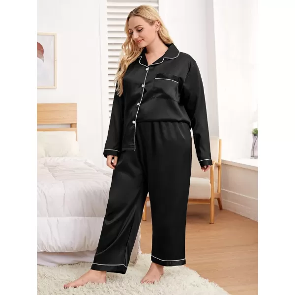 WDIRARA Women's Plus Size Sleepwear Contrast Binding 2 Piece Satin Pajama Set Loungewear