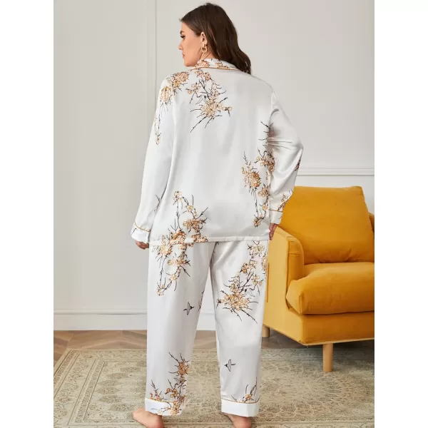WDIRARA Women's Plus Size Sleepwear Contrast Binding 2 Piece Satin Pajama Set Loungewear