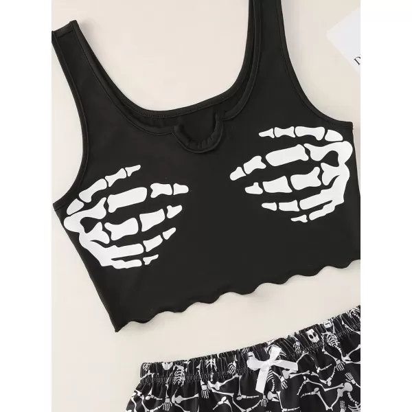 WDIRARA Women's Plus Size Sleepwear Cute Cartoon Print Scalloped Tank Top And Shorts Pajama Set