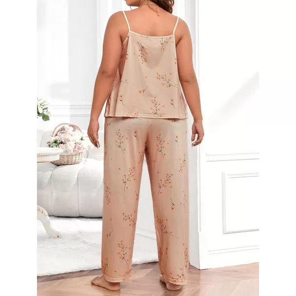 WDIRARA Women's Plus Size Sleepwear Floral Print Sleeveless Cami Top and Pants Pajama Set
