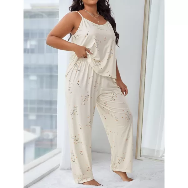 WDIRARA Women's Plus Size Sleepwear Floral Print Sleeveless Cami Top and Pants Pajama Set