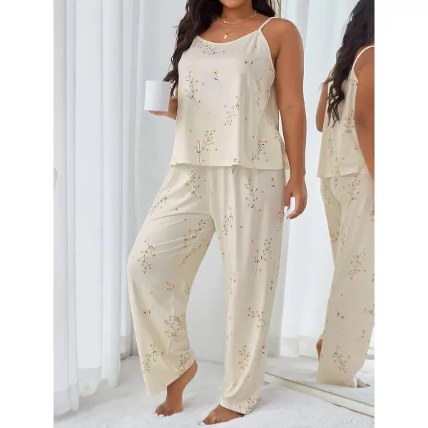 WDIRARA Women's Plus Size Sleepwear Floral Print Sleeveless Cami Top and Pants Pajama Set