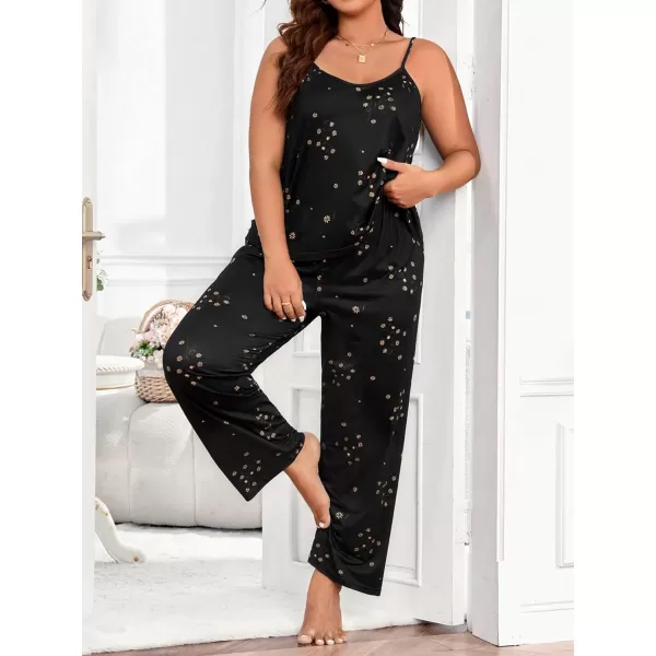 WDIRARA Women's Plus Size Sleepwear Floral Print Sleeveless Cami Top and Pants Pajama Set