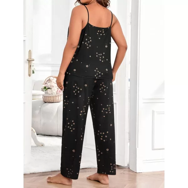 WDIRARA Women's Plus Size Sleepwear Floral Print Sleeveless Cami Top and Pants Pajama Set