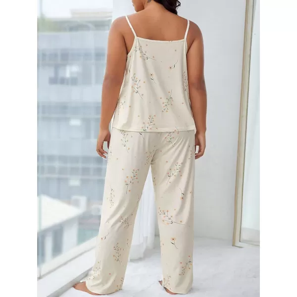 WDIRARA Women's Plus Size Sleepwear Floral Print Sleeveless Cami Top and Pants Pajama Set