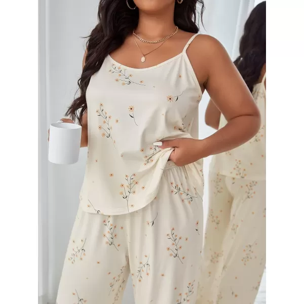 WDIRARA Women's Plus Size Sleepwear Floral Print Sleeveless Cami Top and Pants Pajama Set