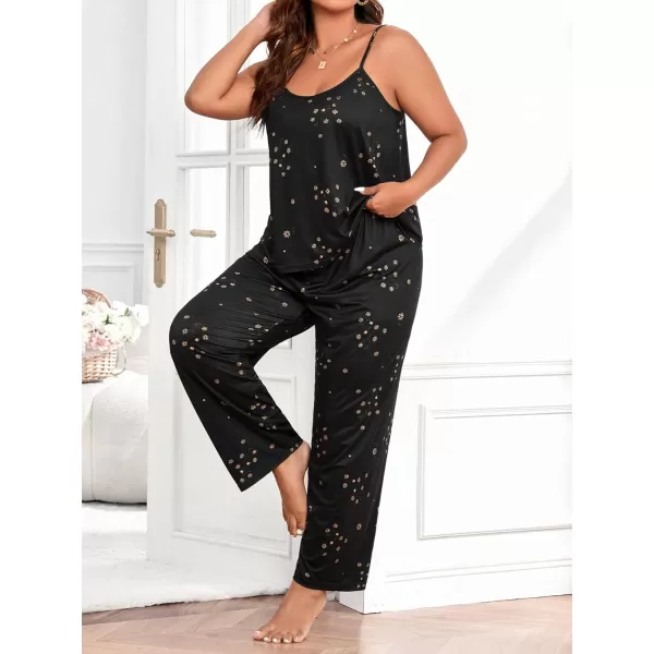 WDIRARA Women's Plus Size Sleepwear Floral Print Sleeveless Cami Top and Pants Pajama Set