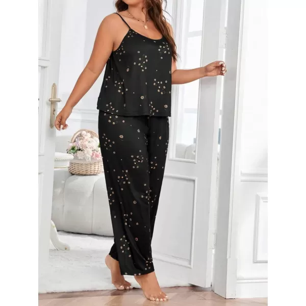 WDIRARA Women's Plus Size Sleepwear Floral Print Sleeveless Cami Top and Pants Pajama Set