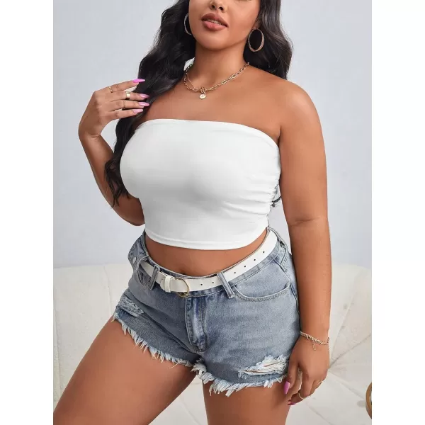 WDIRARA Women's Plus Size Sleeveless Strapless Crop Tube Top Casual Tops