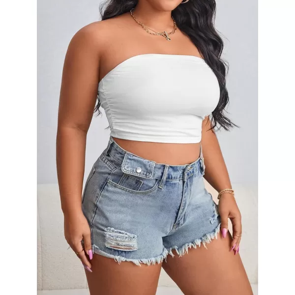 WDIRARA Women's Plus Size Sleeveless Strapless Crop Tube Top Casual Tops